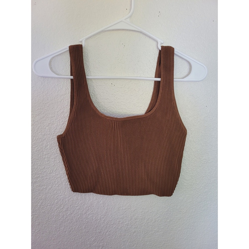 Aritzia Babaton Ribbed Crop Tank Top Brown Casual Basic Top size‎ S #3
